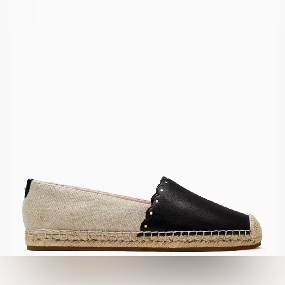 Kate Spade Gardenia Slip On Shoes Black Leather Linen Worn Only Once 9